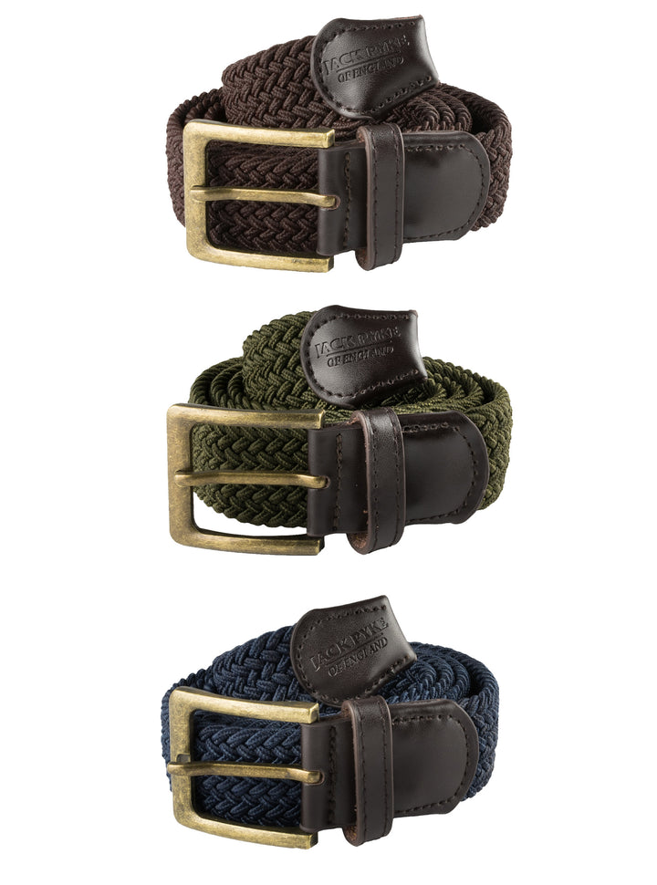 Jack Pyke Countryman Elasticated Belt for Men, Woven Stretch Belt with Leather Ends, Adjustable Up to 54in Waist, Ideal for Countrywear, Hiking, Shooting and Daily Use