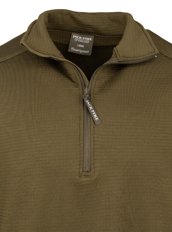 JACK PYKE Waffle Mens Fleece Top Green  – Lightweight & Warm Outdoor Half Zip Jacket with High Collar for Hiking, Shooting and Everyday Wear