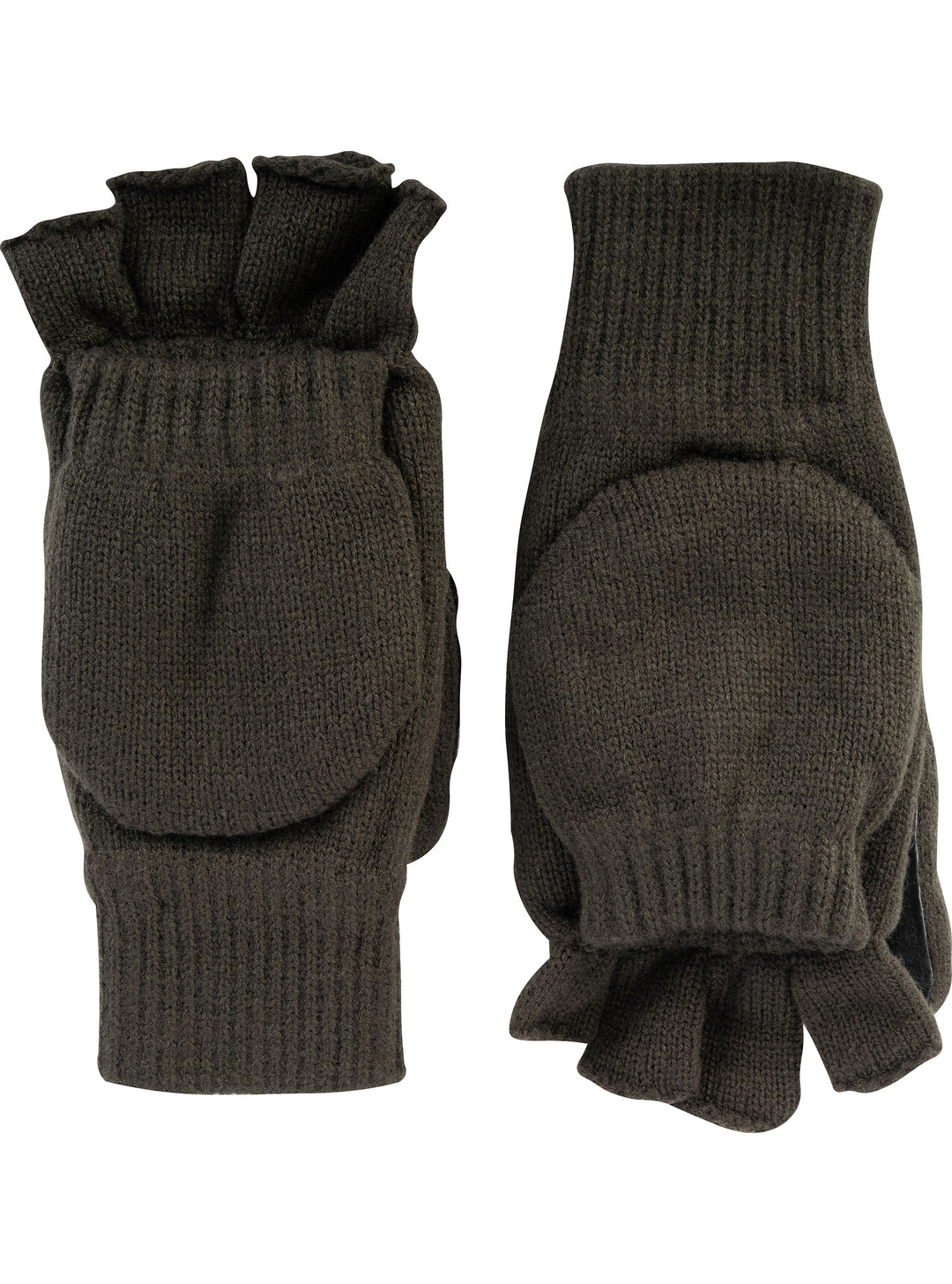 Jack Pyke Men’s Suede Palm Knitted Shooters Mitts Gloves – Convertible Thinsulate Fingerless Gloves with Mitten Flap, Warm Winter Shooting Mittens for Men with Suede  Grip –  Green