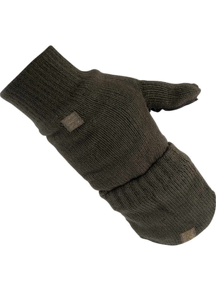 Jack Pyke Men’s Suede Palm Knitted Shooters Mitts Gloves – Convertible Thinsulate Fingerless Gloves with Mitten Flap, Warm Winter Shooting Mittens for Men with Suede  Grip –  Green