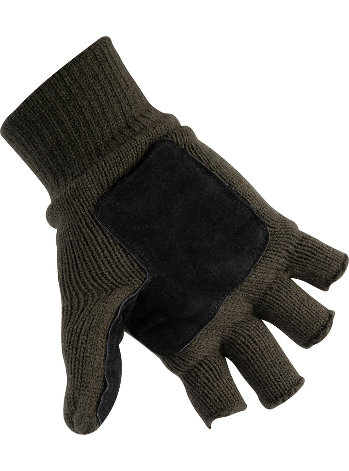 Jack Pyke Men’s Suede Palm Knitted Shooters Mitts Gloves – Convertible Thinsulate Fingerless Gloves with Mitten Flap, Warm Winter Shooting Mittens for Men with Suede  Grip –  Green