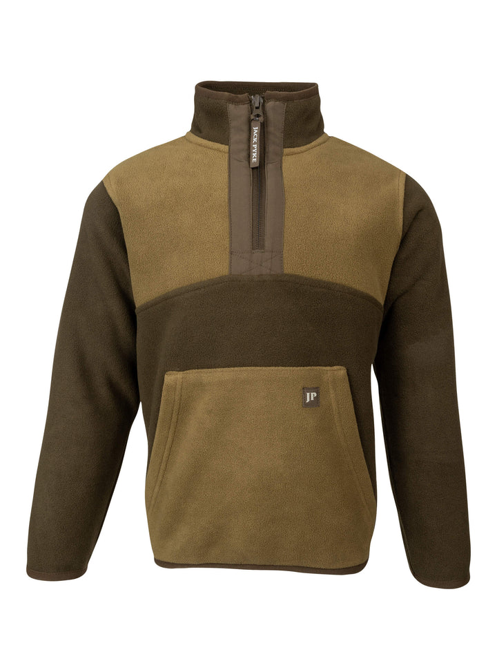 JACK PYKE Junior Fleece Top Green  – Warm Half Zip Pullover, Two-Tone colour Jumper with Kangaroo Pocket for Outdoor Adventures and Layering on Cooler Days