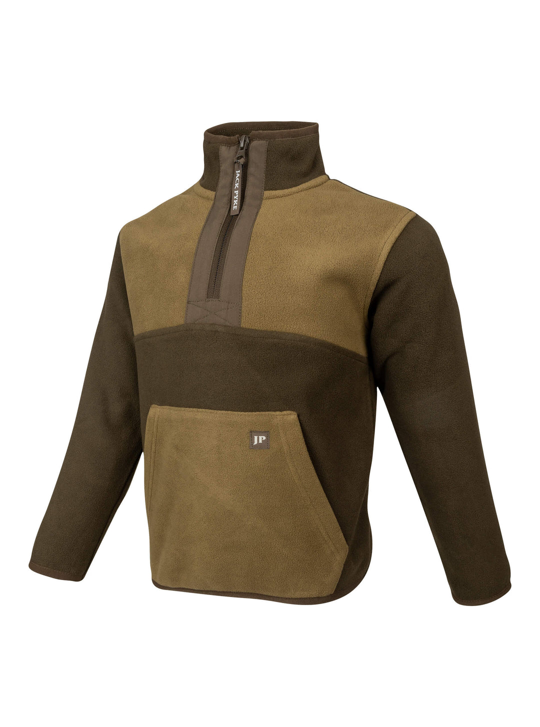 JACK PYKE Junior Fleece Top Green  – Warm Half Zip Pullover, Two-Tone colour Jumper with Kangaroo Pocket for Outdoor Adventures and Layering on Cooler Days