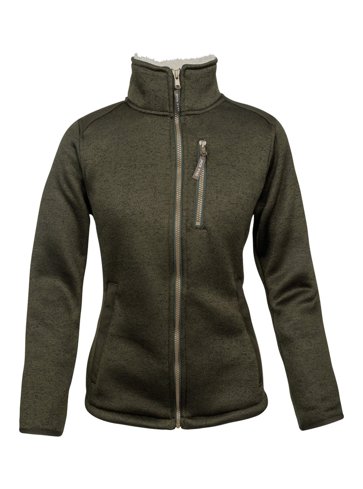 JACK PYKE Ladies Scandinavian Fleece Jacket – Warm Sherpa Lined Womens Fleece Jacket with Full Zip and Pockets – Winter Outdoor Jacket for Daily Wear,  Dark Olive