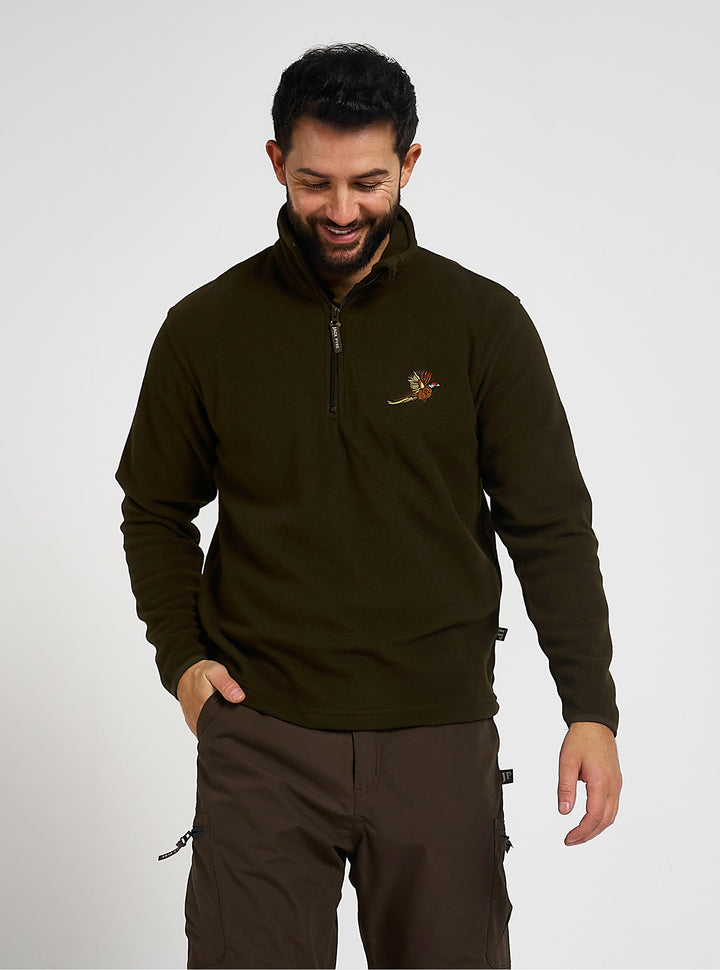 Jack Pyke Men’s Fleece Top 250GMS – Outdoor Fleece Pullover with Embroidered Pheasant Motif, Elasticated Cuffs & Extended Back, Field Jumper for Autumn, Winter