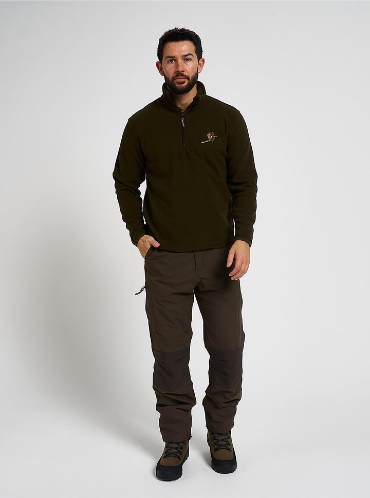 Jack Pyke Men’s Fleece Top 250GMS – Outdoor Fleece Pullover with Embroidered Pheasant Motif, Elasticated Cuffs & Extended Back, Field Jumper for Autumn, Winter