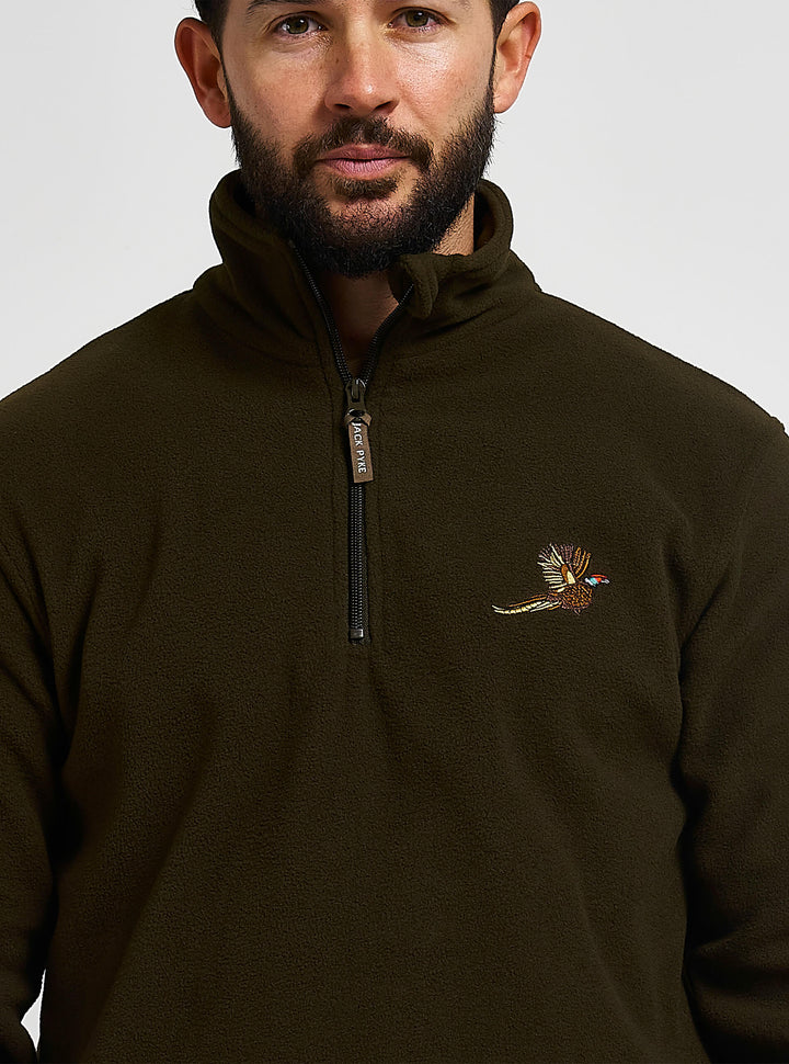 Jack Pyke Men’s Fleece Top 250GMS – Outdoor Fleece Pullover with Embroidered Pheasant Motif, Elasticated Cuffs & Extended Back, Field Jumper for Autumn, Winter