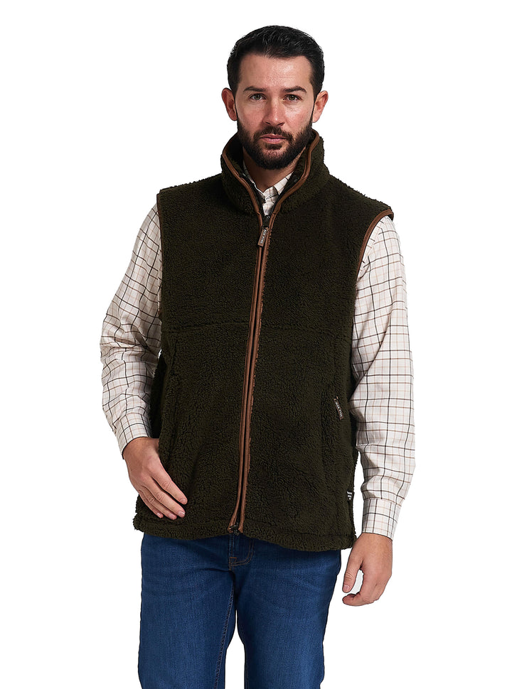 JACK PYKE Men's Dark Olive Countryman Chunky Fleece Waist-Length Gilet S-3XL