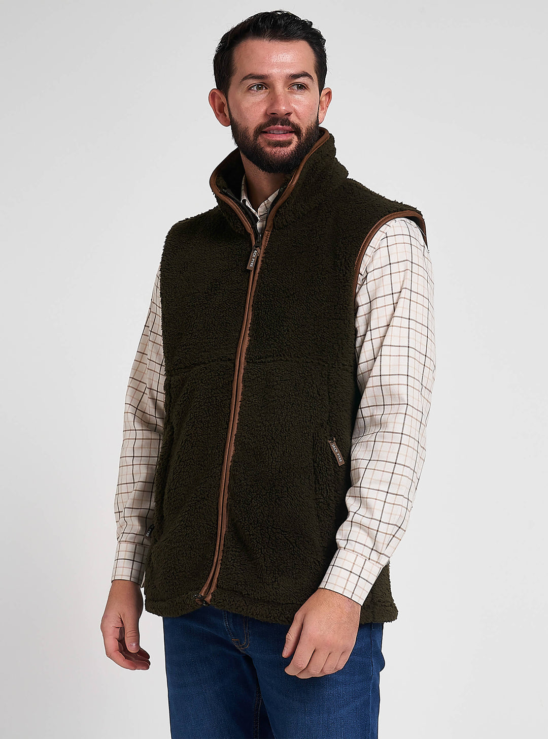 JACK PYKE Men's Dark Olive Countryman Chunky Fleece Waist-Length Gilet S-3XL