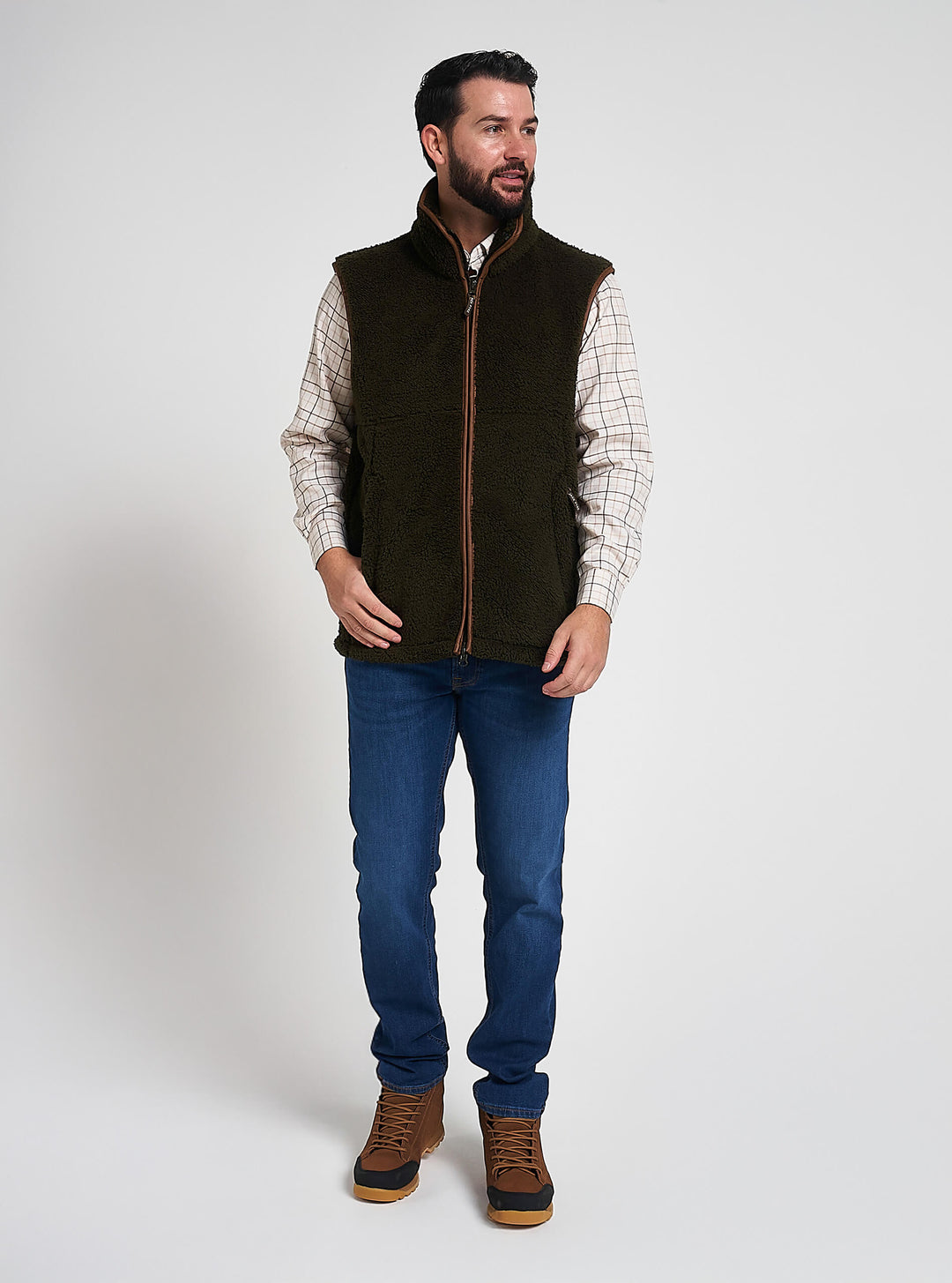 JACK PYKE Men's Dark Olive Countryman Chunky Fleece Waist-Length Gilet S-3XL