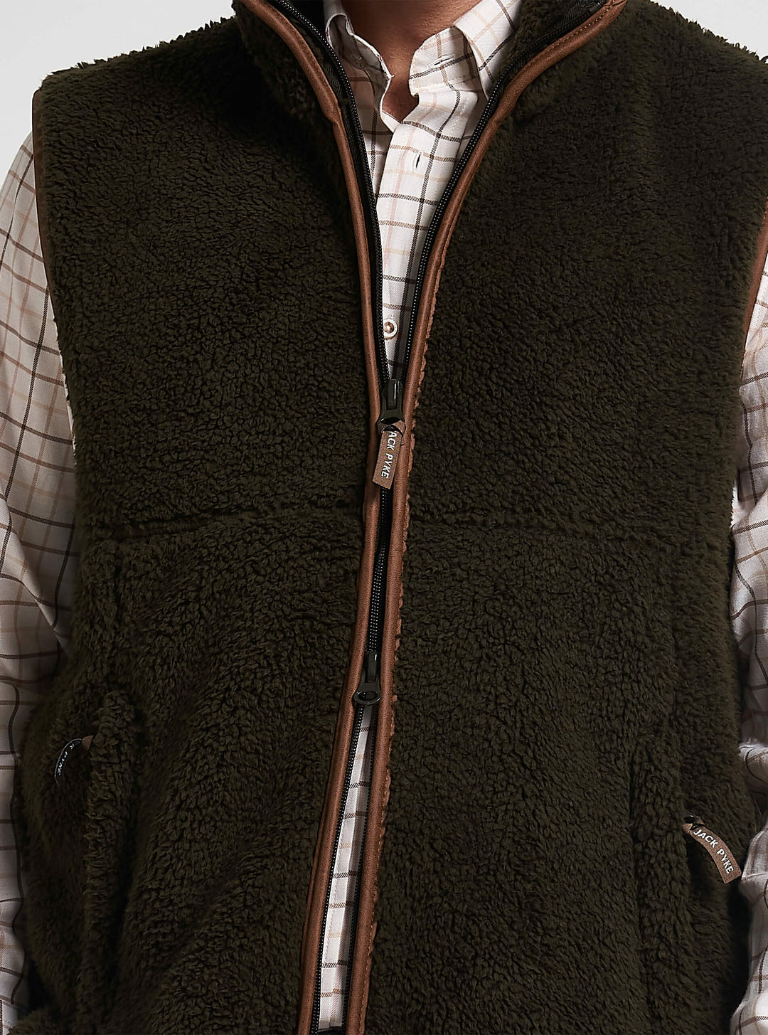 JACK PYKE Men's Dark Olive Countryman Chunky Fleece Waist-Length Gilet S-3XL