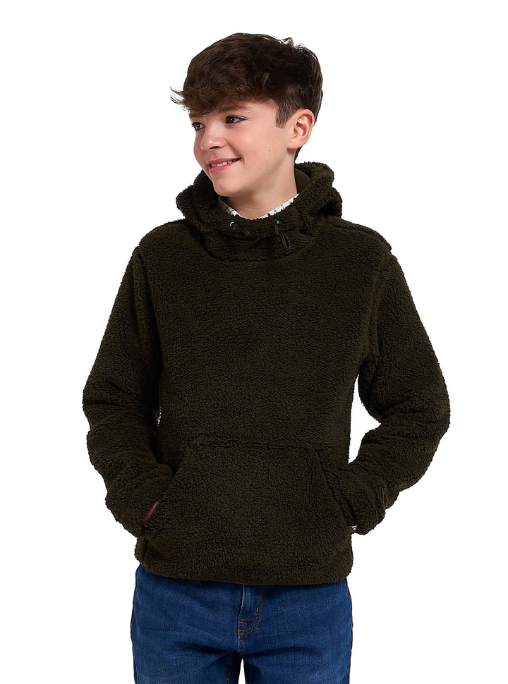 JACK PYKE Childrens Junior Sherpa Fleece Hoodie Dark Olive