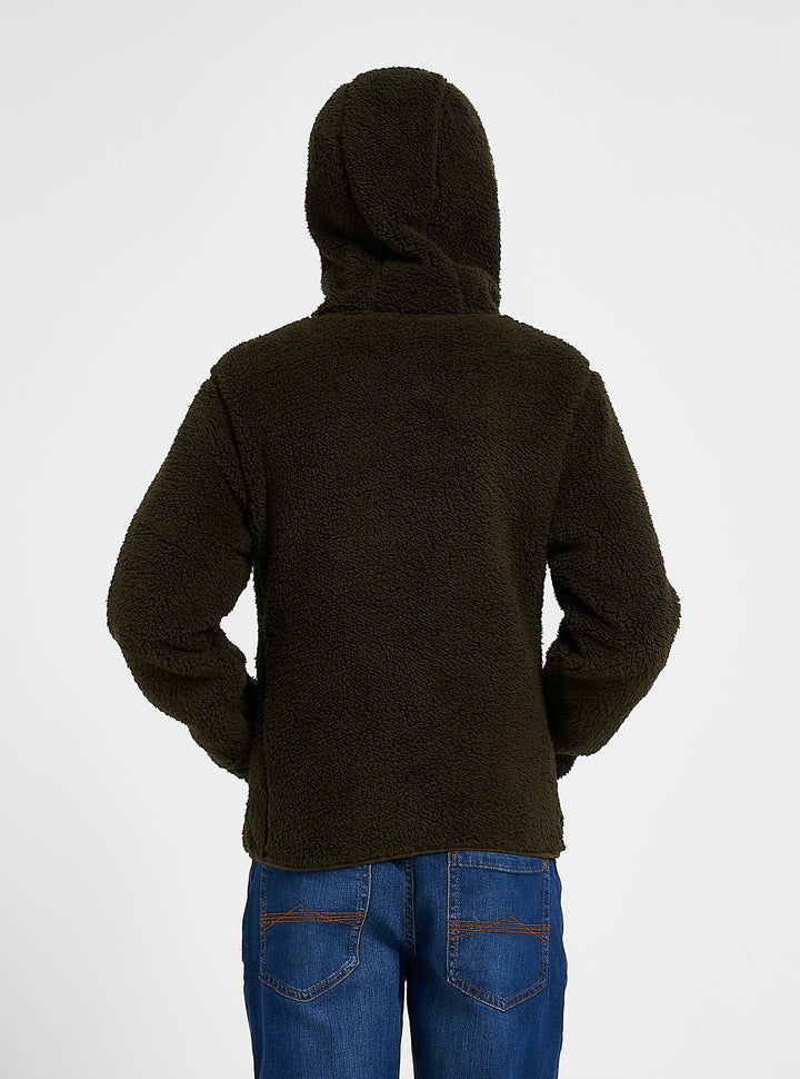 JACK PYKE Childrens Junior Sherpa Fleece Hoodie Dark Olive