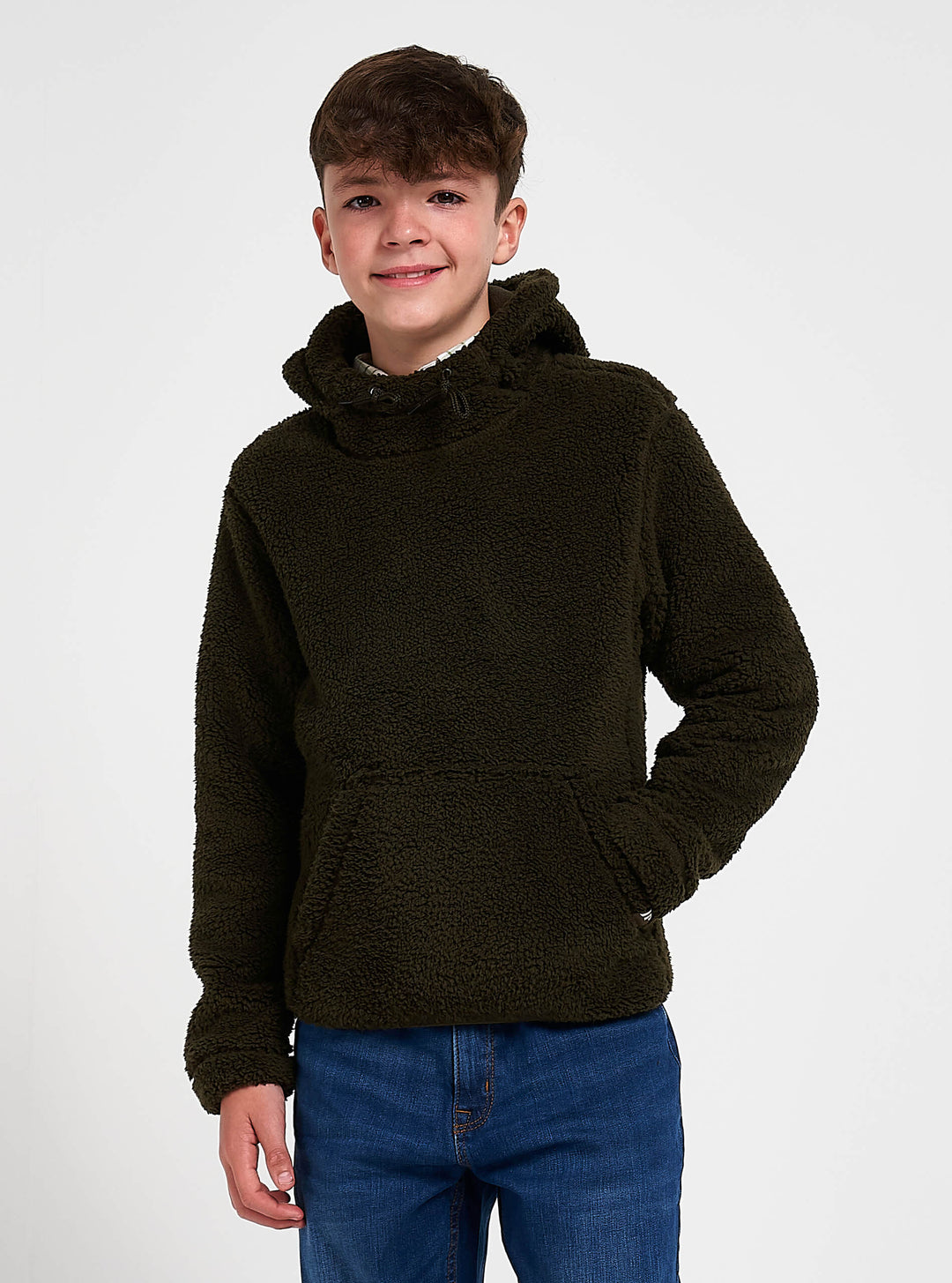 JACK PYKE Childrens Junior Sherpa Fleece Hoodie Dark Olive