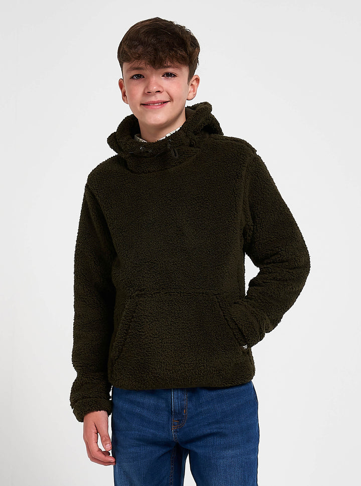 JACK PYKE Childrens Junior Sherpa Fleece Hoodie Dark Olive