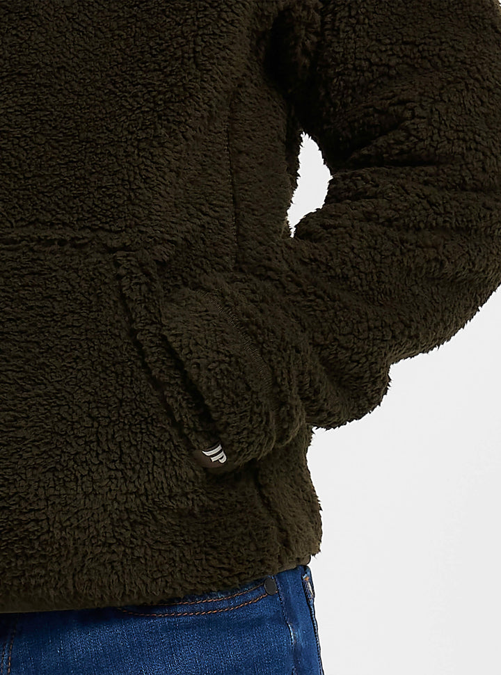 JACK PYKE Childrens Junior Sherpa Fleece Hoodie Dark Olive