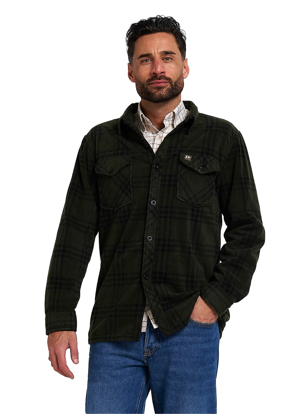 JACK PYKE Polar Fleece Long Sleeve Shirt Green Check