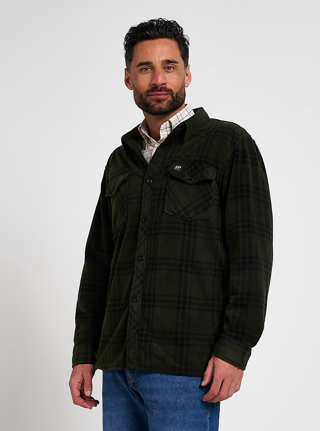 JACK PYKE Polar Fleece Long Sleeve Shirt Green Check
