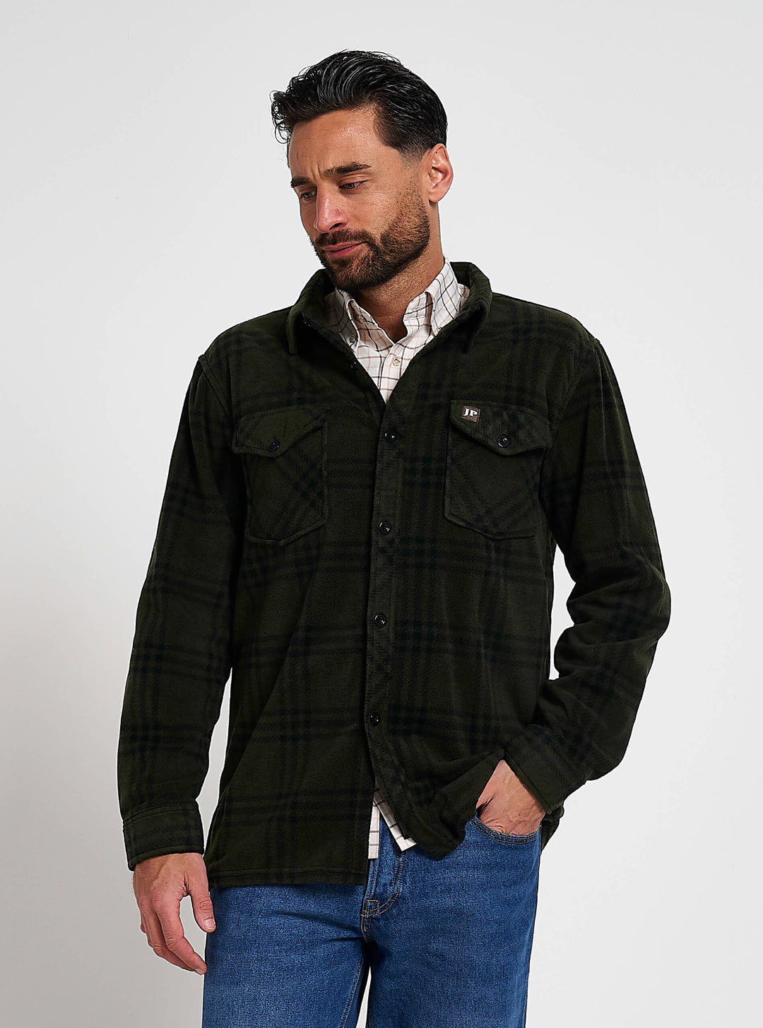 JACK PYKE Polar Fleece Long Sleeve Shirt Green Check