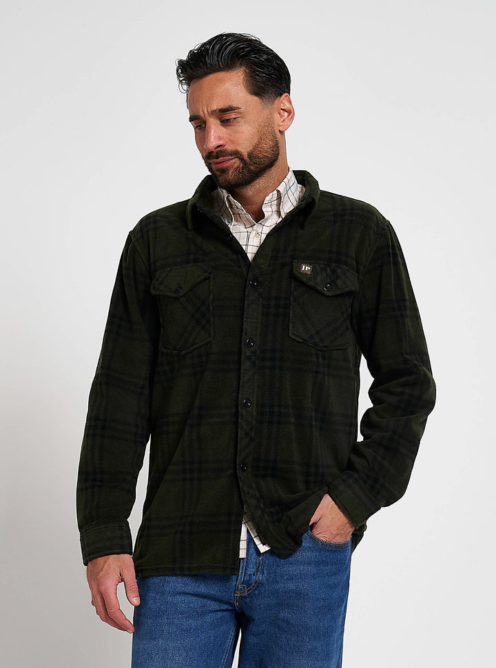 JACK PYKE Polar Fleece Long Sleeve Shirt Green Check