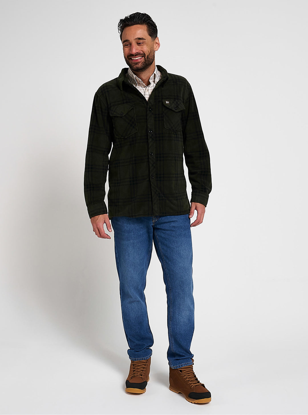 JACK PYKE Polar Fleece Long Sleeve Shirt Green Check