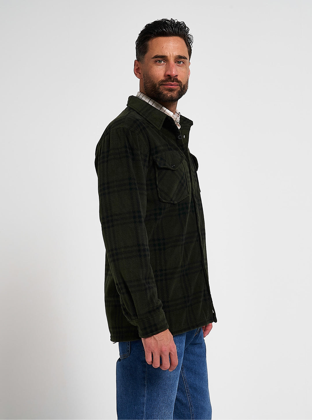 JACK PYKE Polar Fleece Long Sleeve Shirt Green Check