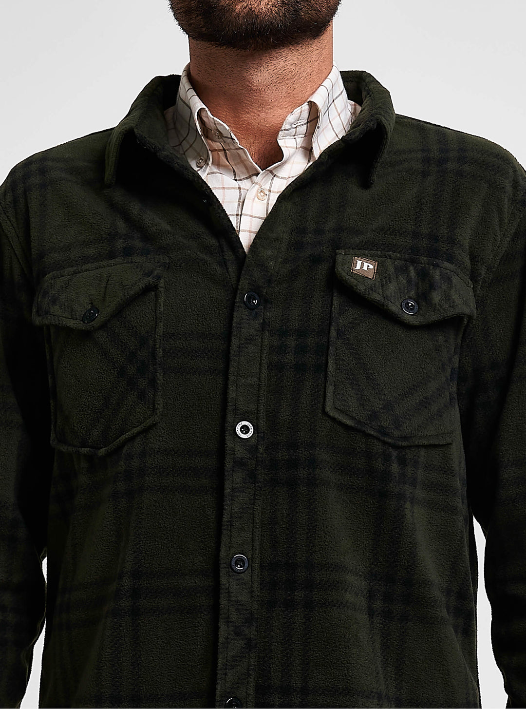 JACK PYKE Polar Fleece Long Sleeve Shirt Green Check