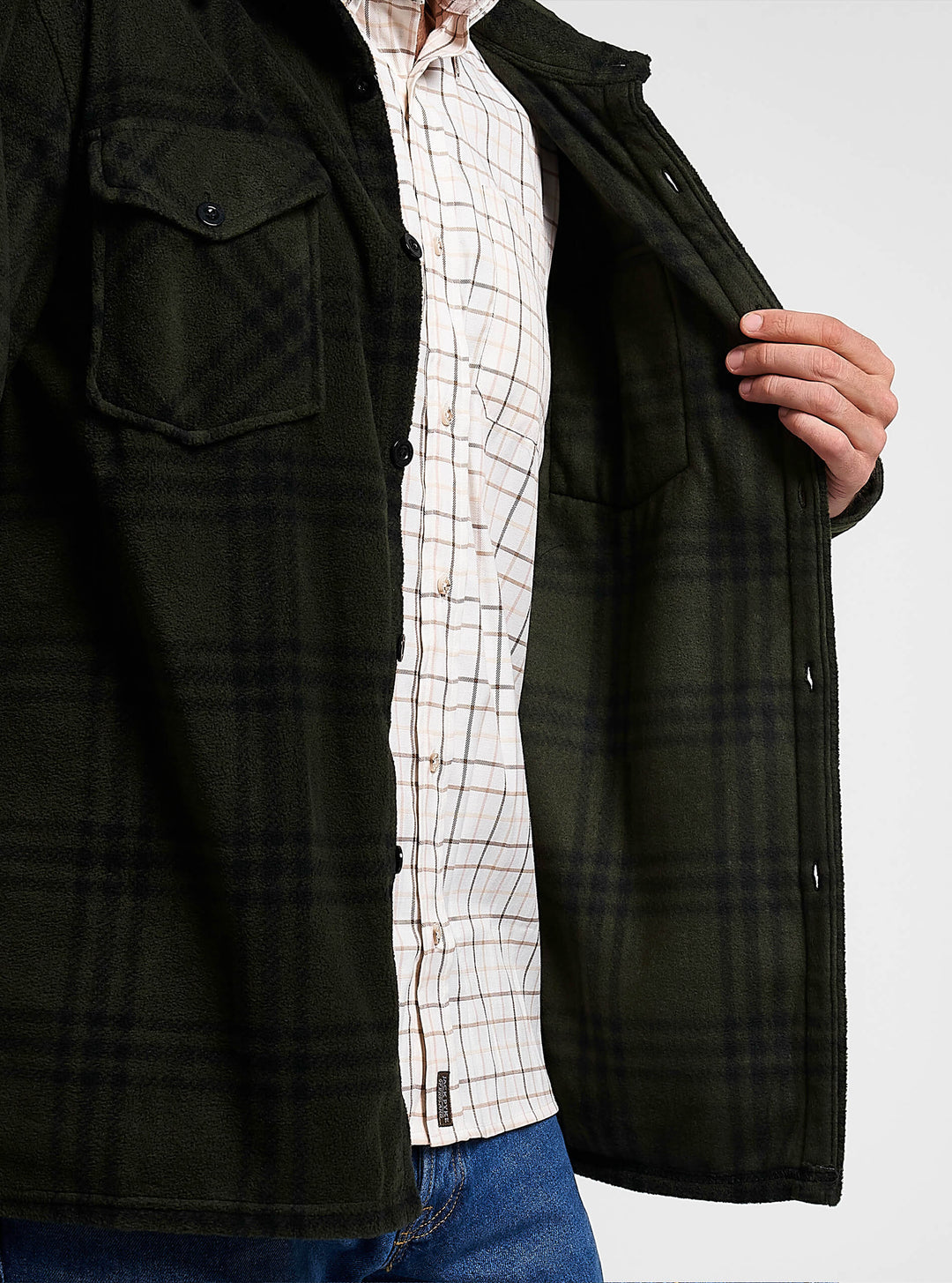 JACK PYKE Polar Fleece Long Sleeve Shirt Green Check