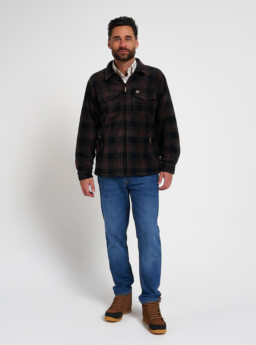 Jack Pyke Men’s Tundra Shirt – Checked Flannel Long Sleeve Zip Shirt with Fleece Lining, Turn-Down Collar, Multi Pockets, Button Cuffs for Shooting or casual Wear
