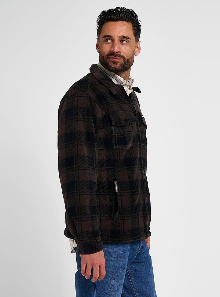 Jack Pyke Men’s Tundra Shirt – Checked Flannel Long Sleeve Zip Shirt with Fleece Lining, Turn-Down Collar, Multi Pockets, Button Cuffs for Shooting or casual Wear