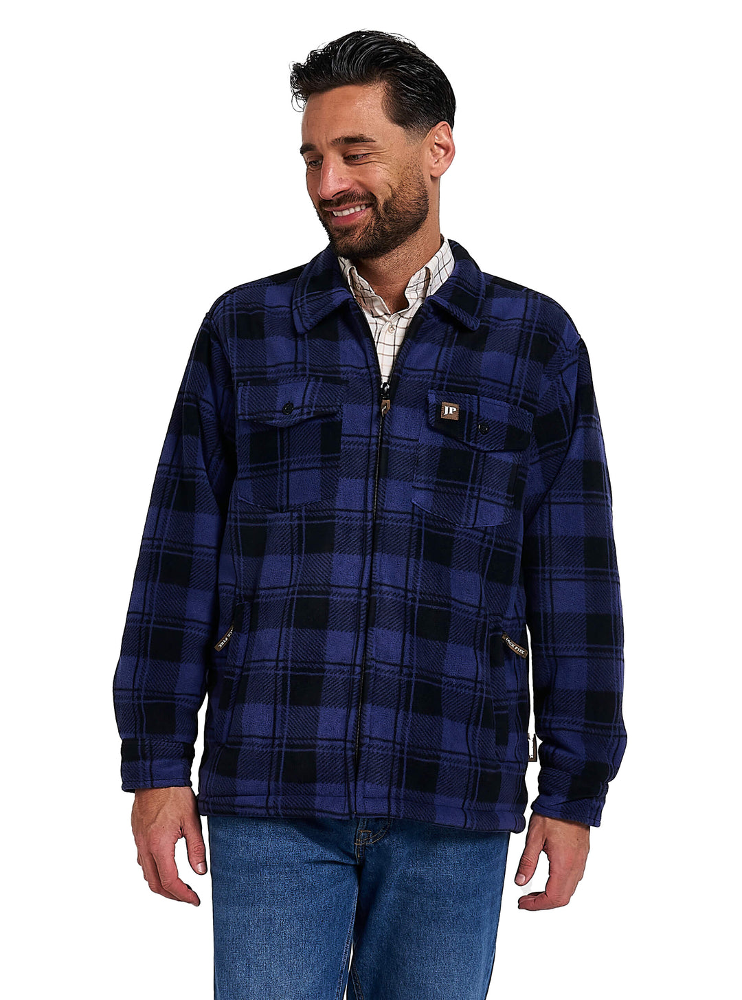 Jack Pyke Men’s Tundra Shirt – Checked Flannel Long Sleeve Zip Shirt with Fleece Lining, Turn-Down Collar, Multi Pockets, Button Cuffs for Shooting or casual Wear
