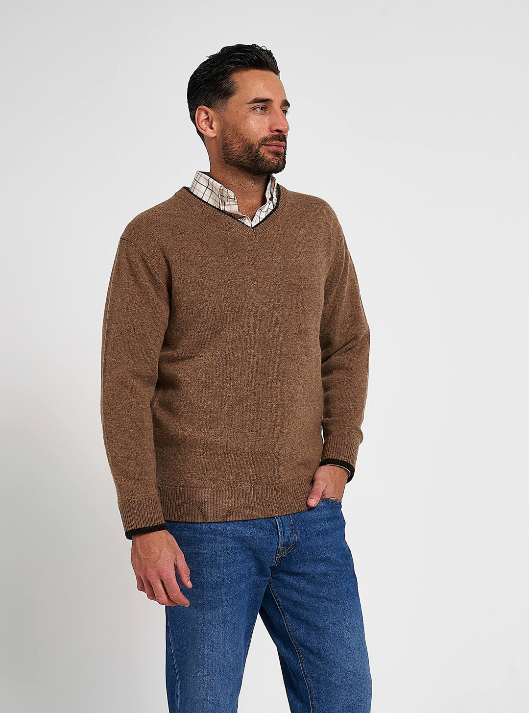 JACK PYKE Ashcombe 100% Lambswool Long Sleeve V-Neck Jumper Pullover