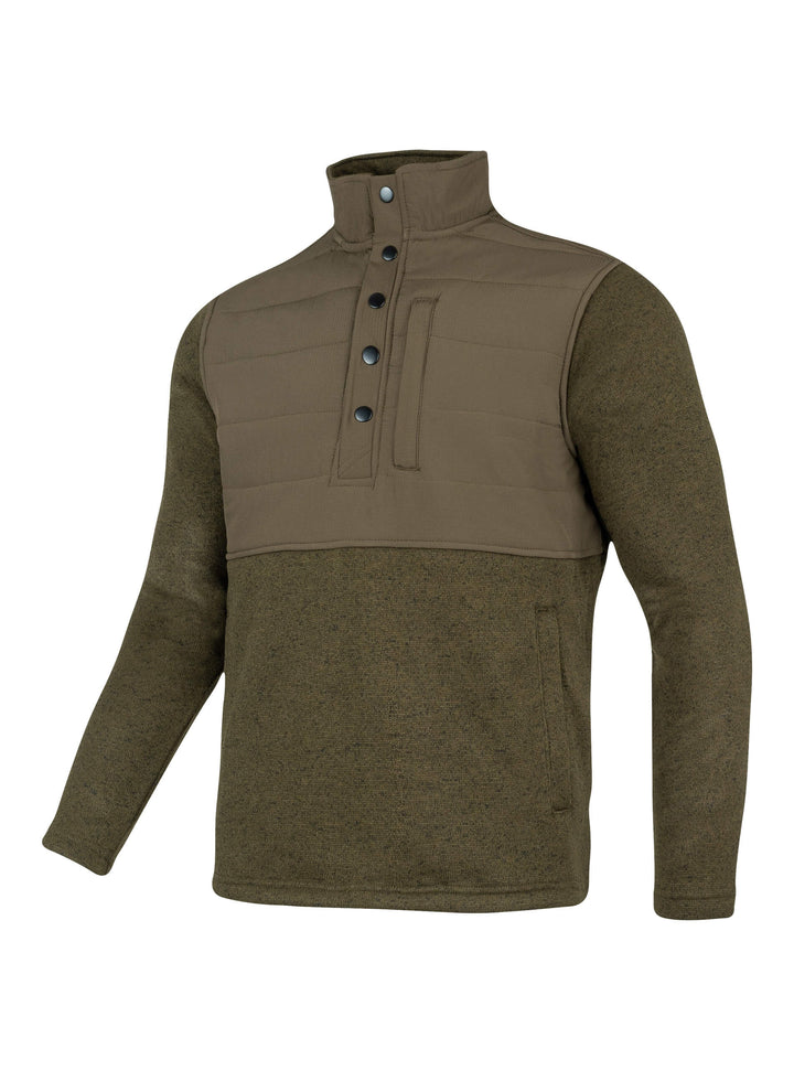 JACK PYKE Mens Fleece Pullover – Long Sleeve Outdoor Jacket with Stand Collar, Padded Upper Panel, Zipped Pockets and Snap Fastening Jumper for Country and Casual Wear, Green