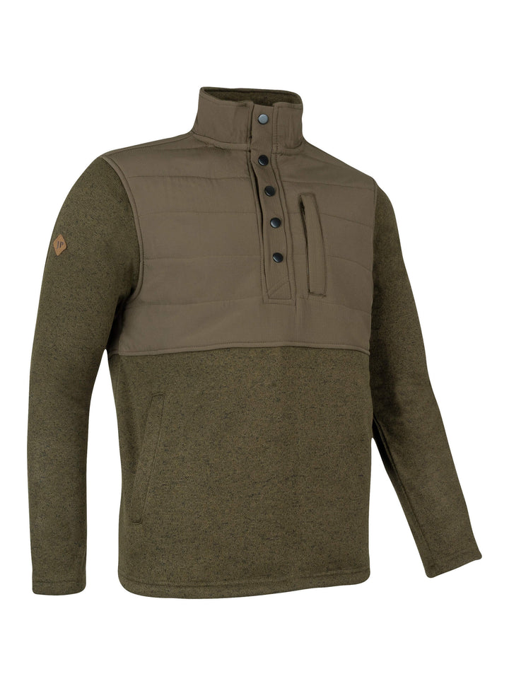 JACK PYKE Mens Fleece Pullover – Long Sleeve Outdoor Jacket with Stand Collar, Padded Upper Panel, Zipped Pockets and Snap Fastening Jumper for Country and Casual Wear, Green