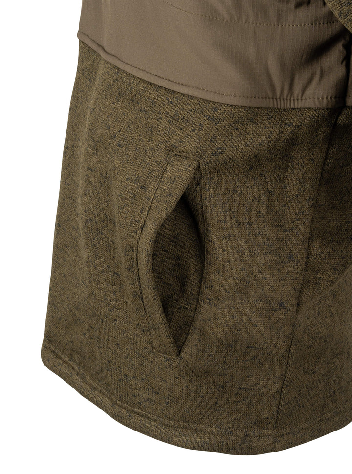 JACK PYKE Mens Fleece Pullover – Long Sleeve Outdoor Jacket with Stand Collar, Padded Upper Panel, Zipped Pockets and Snap Fastening Jumper for Country and Casual Wear, Green