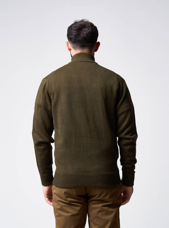 JACK PYKE Pheasant Men’s Jumpers – Quarter Zip Knitted Pullover, Long Sleeve Warm Sweatshirt with Ribbed Neck, Cuffs and Hem, Ideal for Outdoor Walks, Shooting and Casual Wear, Olive Green