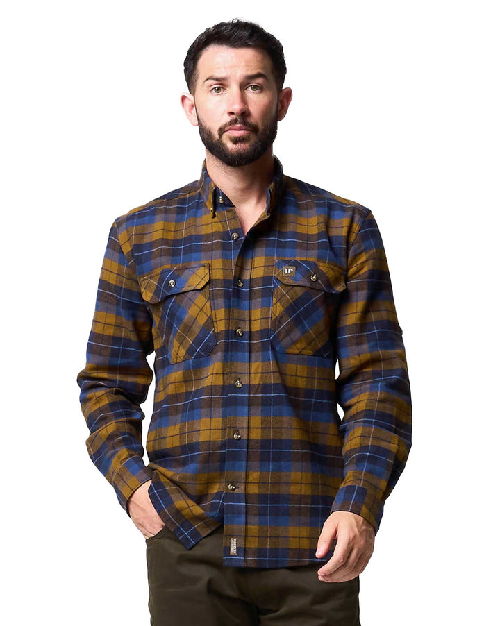 JACK PYKE Bleasdale Flannel Shirt for Men, 100% Cotton Checked Button-Down Collar Lightweight Country Casual Shirt with 2 Chest Pockets and Adjustable Cuffs Ideal Everyday Wear - Size S-3XL