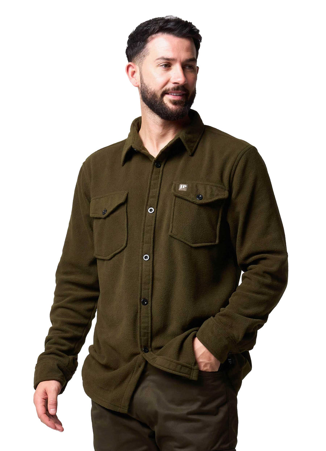 Jack Pyke Mens Polar Fleece Shirt – Soft Long Sleeve Button-Up Outdoor Shirt with Chest Pockets, Relaxed Fit Fleece Shirt for Autumn and Winter Work or Casual Wear