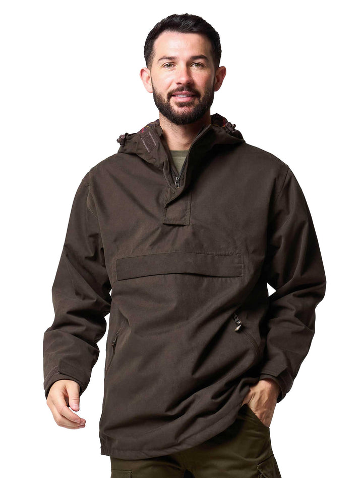Jack Pyke Ashcombe Overhead All-Weather Windbreaker Jacket for Men - Waterproof Smock with Pockets for Hiking, Fishing, Bushcraft – Brown
