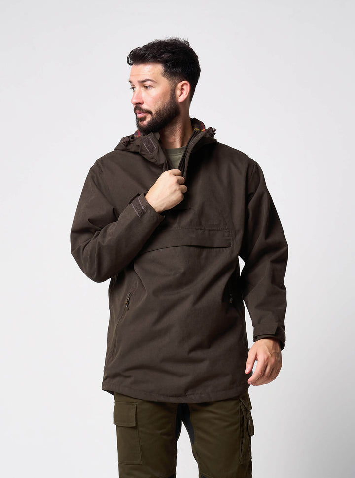 Jack Pyke Ashcombe Overhead All-Weather Windbreaker Jacket for Men - Waterproof Smock with Pockets for Hiking, Fishing, Bushcraft – Brown