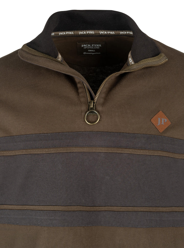 Jack Pyke Men’s Half Zip Contrast Sweatshirt – Outdoor Country Jumper with High Collar & Metal Zip Ring & Ribbed Cuffs – Ideal Jumper for Hunting, Shooting and Countryside Walks - Green