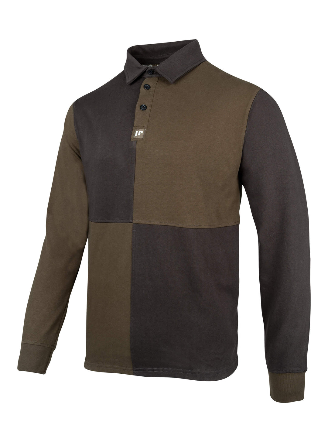 JACK PYKE Mens Long Sleeve Rugby Shirt - Durable Polycotton Polo Shirt with Ribbed Cuffs - Quartered Design & Button Collar Top for Country Sports, Shooting & Casual Smart Wear - Green