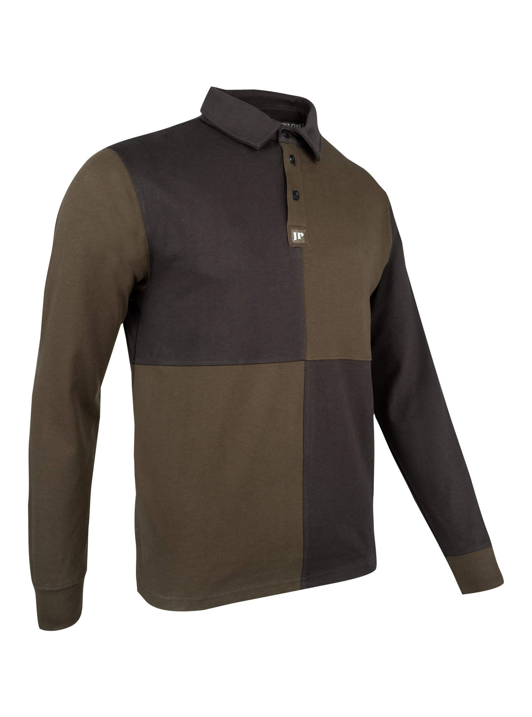JACK PYKE Mens Long Sleeve Rugby Shirt - Durable Polycotton Polo Shirt with Ribbed Cuffs - Quartered Design & Button Collar Top for Country Sports, Shooting & Casual Smart Wear - Green