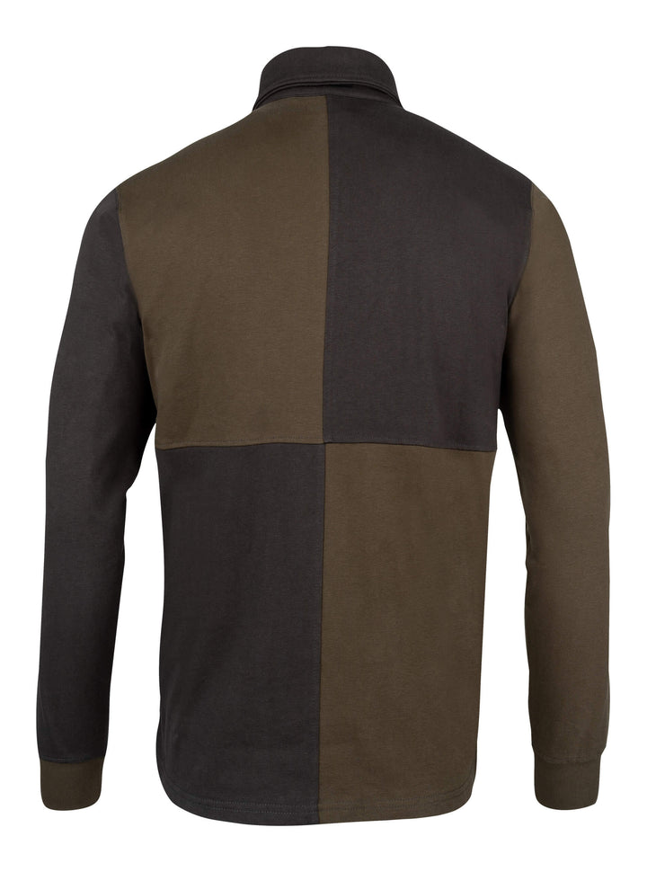 JACK PYKE Mens Long Sleeve Rugby Shirt - Durable Polycotton Polo Shirt with Ribbed Cuffs - Quartered Design & Button Collar Top for Country Sports, Shooting & Casual Smart Wear - Green