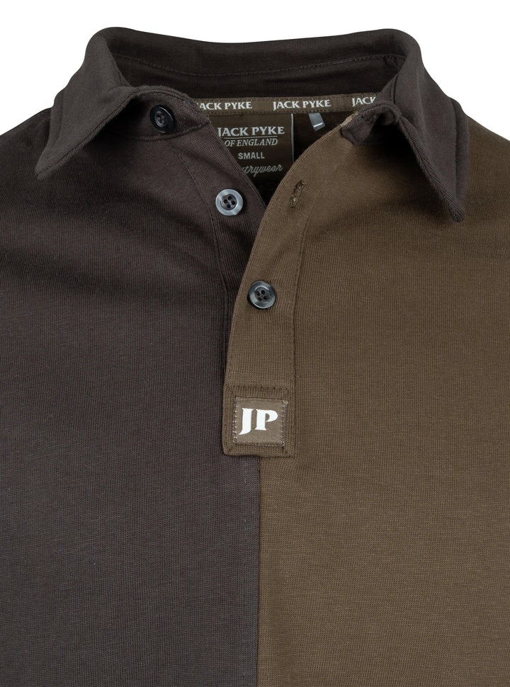 JACK PYKE Mens Long Sleeve Rugby Shirt - Durable Polycotton Polo Shirt with Ribbed Cuffs - Quartered Design & Button Collar Top for Country Sports, Shooting & Casual Smart Wear - Green