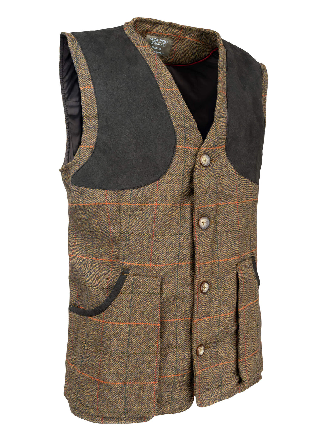 JACK PYKE Men’s Shooting Vest – Brown Tweed Waistcoat with Reinforced Shoulders, Deep Cartridge Pockets with Adjustable Back Strap for Outdoor Hunting & Clay Shooting