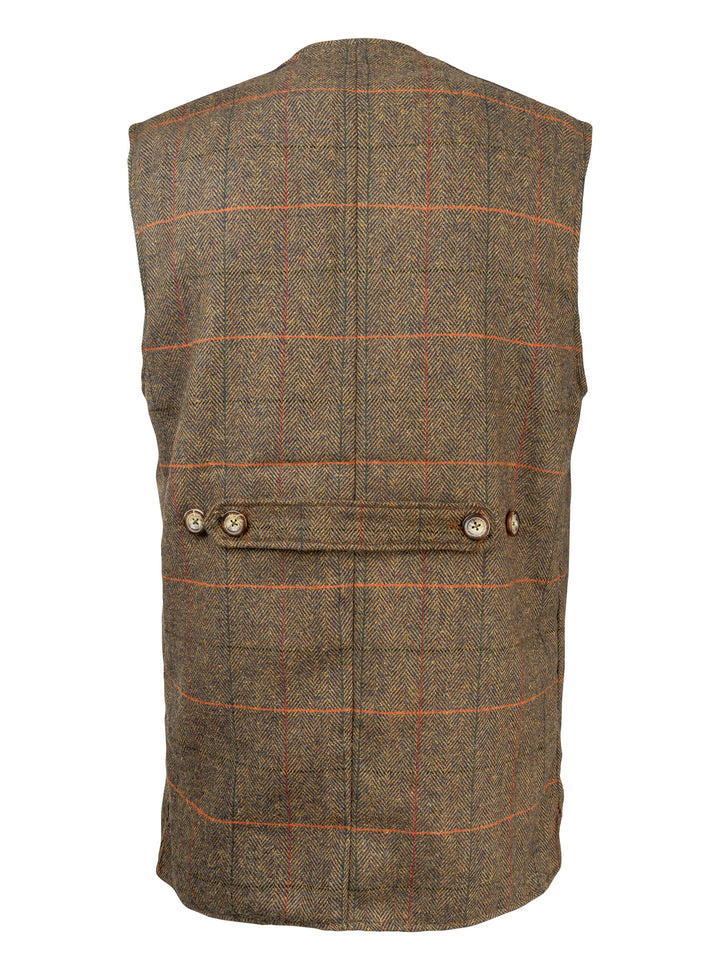 JACK PYKE Men’s Shooting Vest – Brown Tweed Waistcoat with Reinforced Shoulders, Deep Cartridge Pockets with Adjustable Back Strap for Outdoor Hunting & Clay Shooting
