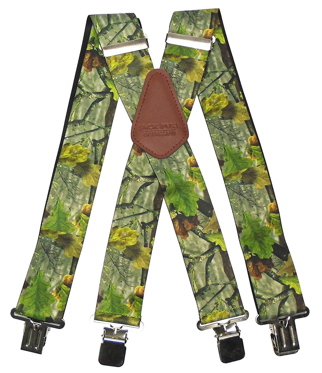 Jack Pyke Elasticated Braces for Men, 4 Strong Clips, Cross-Back Leather Trim, Adjustable 70-115cm, 35mm Wide Suspenders for Hunting, Shooting, Fishing, Field Sports