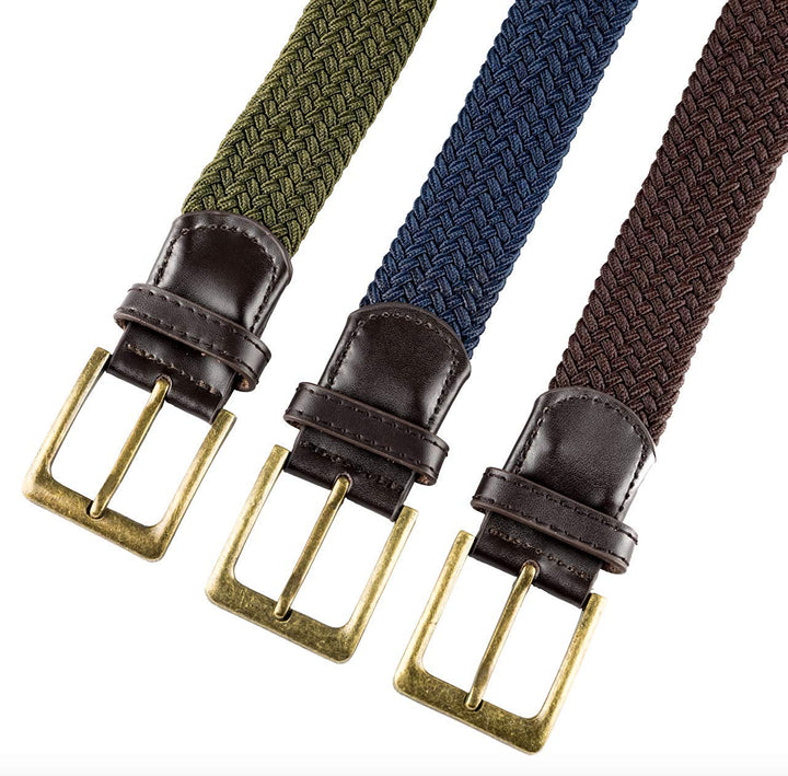 Jack Pyke Countryman Elasticated Belt for Men, Woven Stretch Belt with Leather Ends, Adjustable Up to 54in Waist, Ideal for Countrywear, Hiking, Shooting and Daily Use