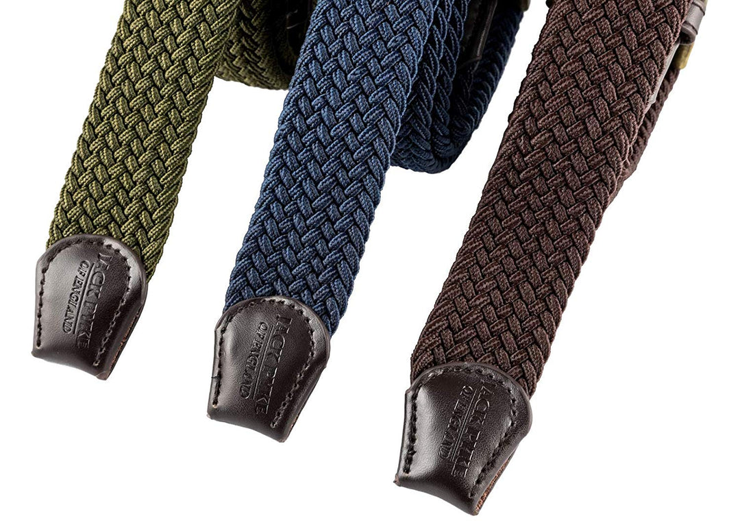 Jack Pyke Countryman Elasticated Belt for Men, Woven Stretch Belt with Leather Ends, Adjustable Up to 54in Waist, Ideal for Countrywear, Hiking, Shooting and Daily Use